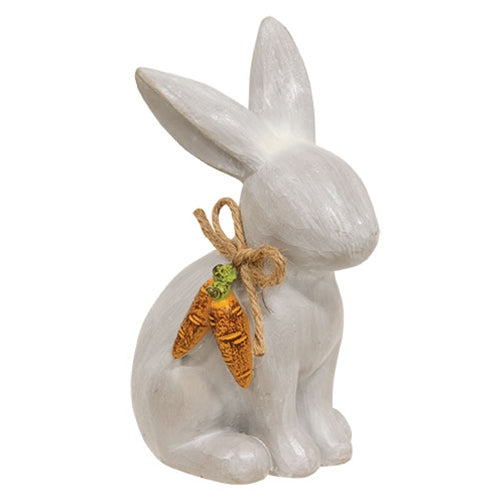 Carved Look Gray Resin Bunny w/Carrot Bow