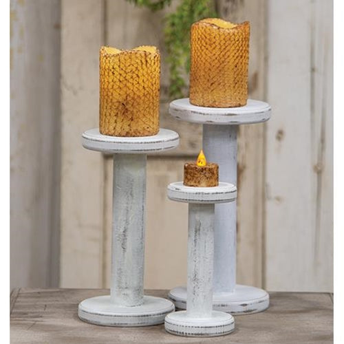 Farmhouse White Spool Candleholder 10.75"