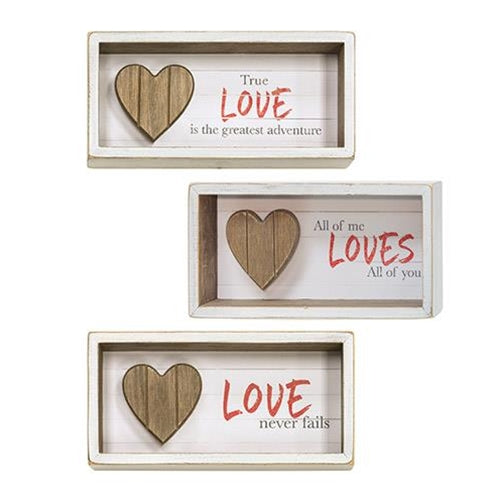 Slat Wood Heart Shadow Box Sign 3 Asst.