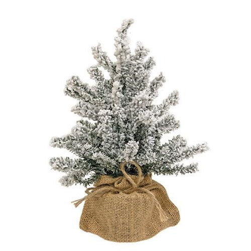 Flocked Mini Pine Tree w/Burlap Base 12"