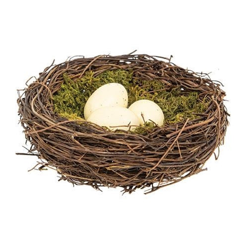 Vine & Moss Bird Nest w/Cream Eggs 5.5"