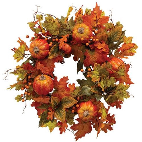 Fall Leaves Berries & Pumpkins Wreath