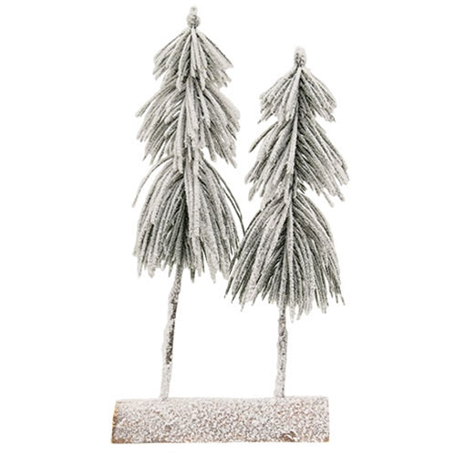 Snowy Pine Tree Pair on Log