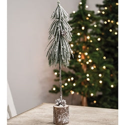 Snowy Long Needle Pine Tree w/Pinecones 14"