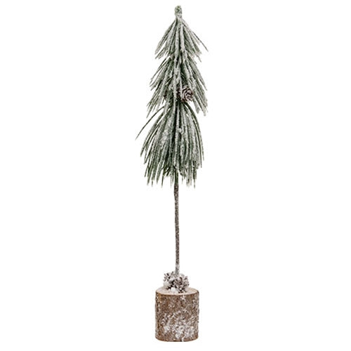 Snowy Long Needle Pine Tree w/Pinecones 14"