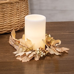 Natural Fall Leaves Berry Clusters & Eucalyptus Candle Ring 3.5"
