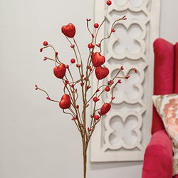 Red Glitter Heart & Berries Spray - 27"