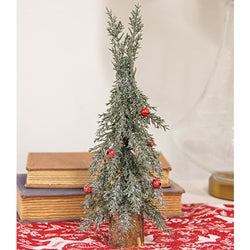 Winter Frost Pine Tree w/Red Baubles - 12"H