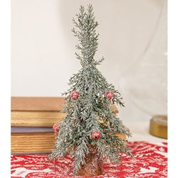 Winter Frost Pine Tree w/Red Baubles - 10"H