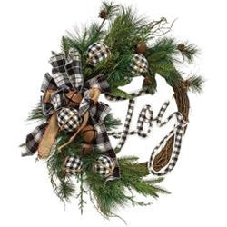 *Buffalo Check Holiday Jingle Joy Wreath 2 Asstd.