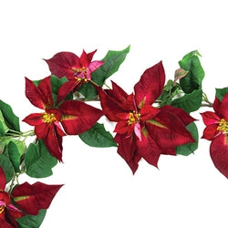 Giant Velvet Poinsettia Garland - 6 Ft.