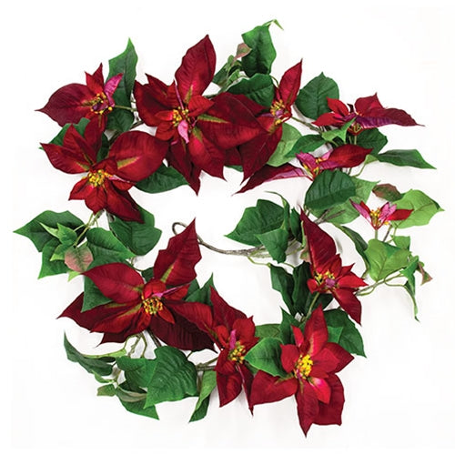 Giant Velvet Poinsettia Garland - 6 Ft.