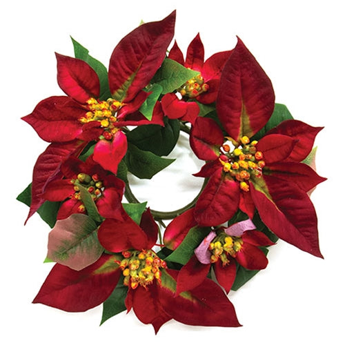 Giant Velvet Poinsettia Candle Ring - 3"