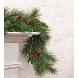 Long Needle Pine & Cedar Garland w/Berries - 5 Ft