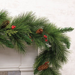 Long Needle Pine & Cedar Garland w/Berries - 5 Ft