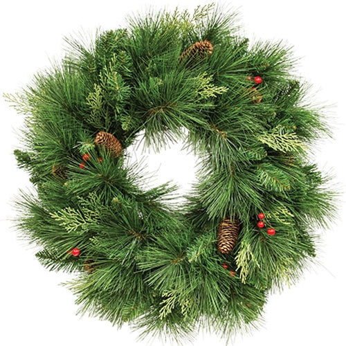 Long Needle Pine & Cedar Double Wreath w/Berries - 24 In