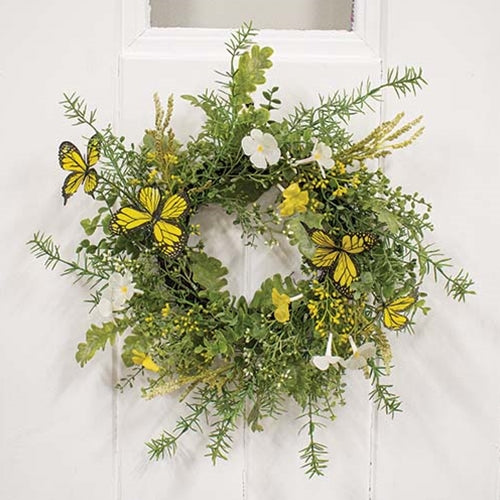 Dusty Miller & Butterfly Wreath - 16"