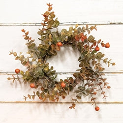 Gleaming Fall Eucalyptus & Berries Candle Ring - 4.5"