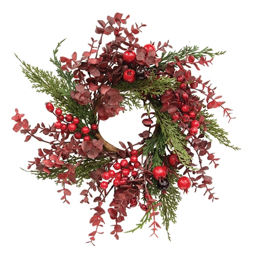 Maroon Eucalyptus & Berry Candle Ring - 4"
