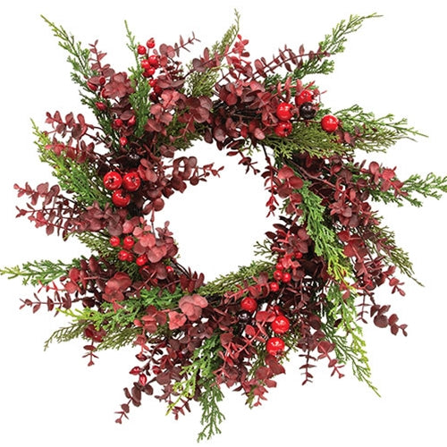 Maroon Eucalyptus & Berry Wreath - 22"