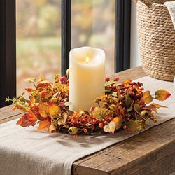 Autumn Heather & Leaves Candle Ring - 6.5"