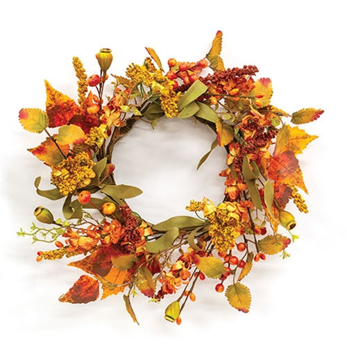 Autumn Heather & Leaves Candle Ring - 6.5"