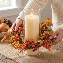 Autumn Heather & Leaves Candle Ring - 4.5"