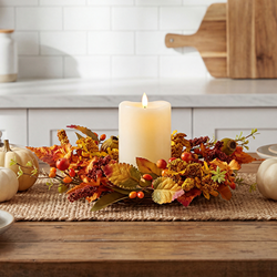 Autumn Heather & Leaves Candle Ring - 4.5"