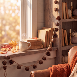 Pine Cone & Rusty Jingle Bell Garland - 5 Ft.