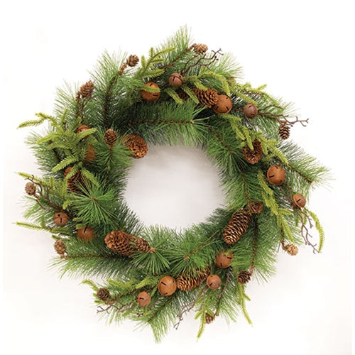 Heritage Mixed Pine & Rusty Bell Wreath - 24"