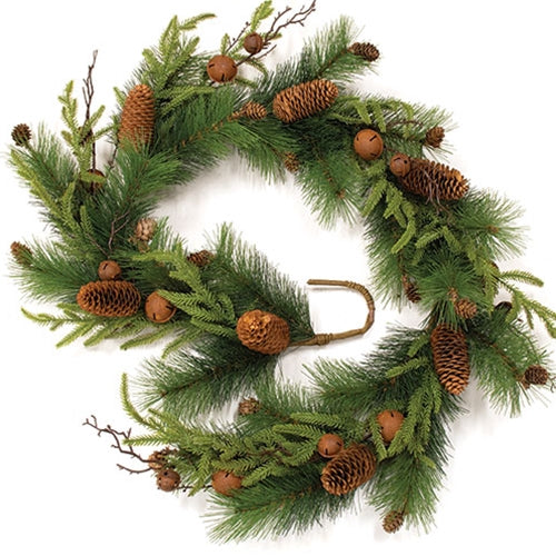 Heritage Mixed Pine & Rusty Bell Garland - 5 Ft.