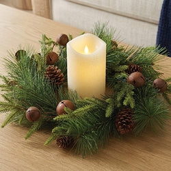Heritage Mixed Pine & Rusty Bell Candle Ring - 6.5"