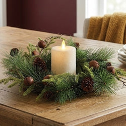 Heritage Mixed Pine & Rusty Bell Candle Ring - 6.5"