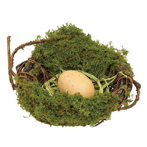 Mossy Twig Bird Nest w/Speckled Cream Egg - 3.5"