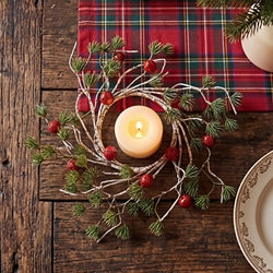 Birch Bark Jingle Bell Twig Candle Ring - 4.5"