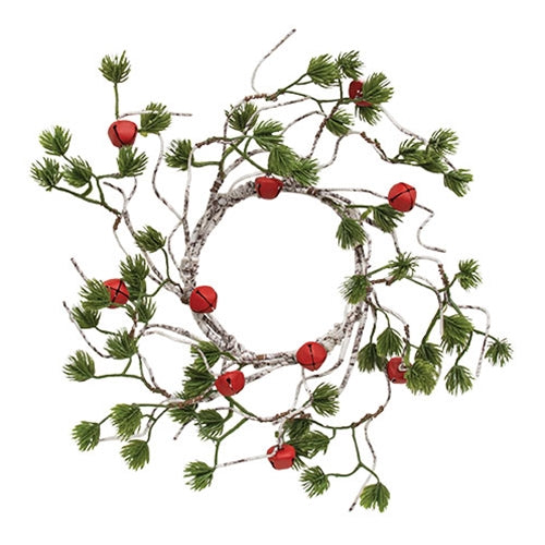 Birch Bark Jingle Bell Twig Candle Ring - 4.5"