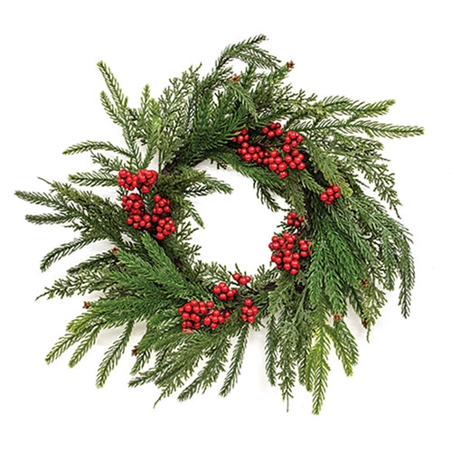 Soft Touch Mixed Pine and Berries Wreath - 20"