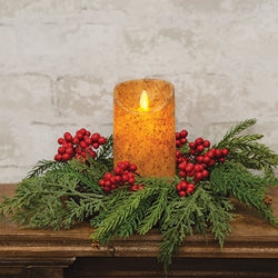 Soft Touch Mixed Pine and Berries Candle Ring - 4.5"
