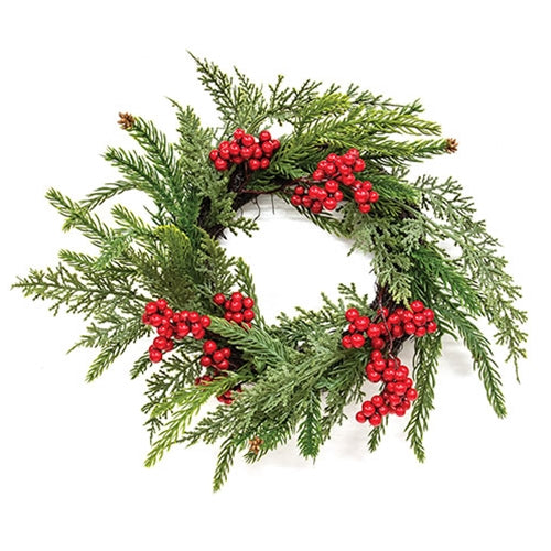 Soft Touch Mixed Pine and Berries Candle Ring - 4.5"