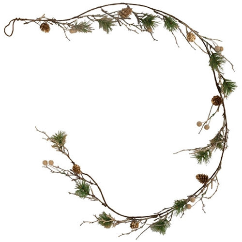 Gold Glittered Pine & Berry Garland 60"