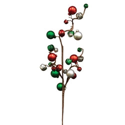 Red Green & Silver Jingle Bell Spray - 24"