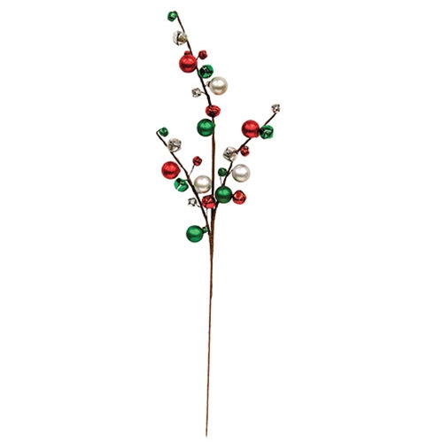 Red Green & Silver Jingle Bell Spray - 24"
