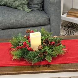 Jingle Berry Mixed Pine Candle Ring - 4.5"