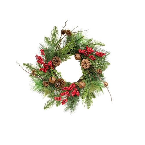 Jingle Berry Mixed Pine Candle Ring - 4.5"