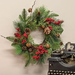 Jingle Berry Mixed Pine Candle Ring 6.5"