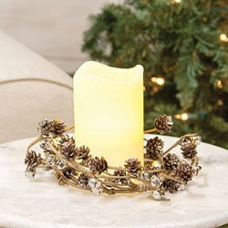 Icy Pinecone & Sleigh Bells Candle Ring - 4"