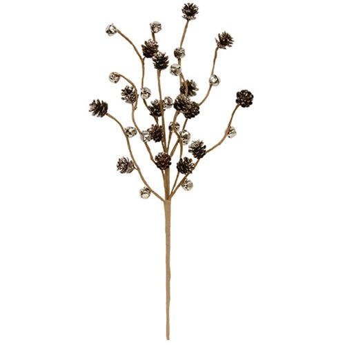 Icy Pinecone & Sleigh Bells Pick - 15"