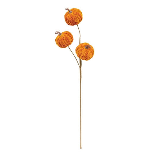 Orange Chenille Pumpkin Trio Spray - 27"