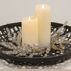 Platinum Bristle Pine & Golden Ball Candle Ring - 6.5"