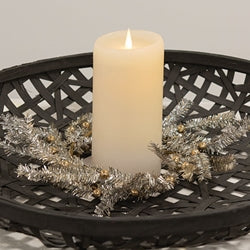 Platinum Bristle Pine & Golden Ball Candle Ring - 4.5"
